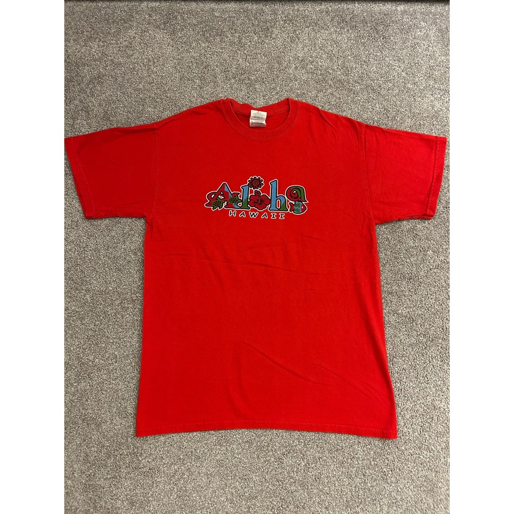 Aloha Hawaii T-Shirt Mens Medium Red Good Graphic Tee Hibiscus Turtle